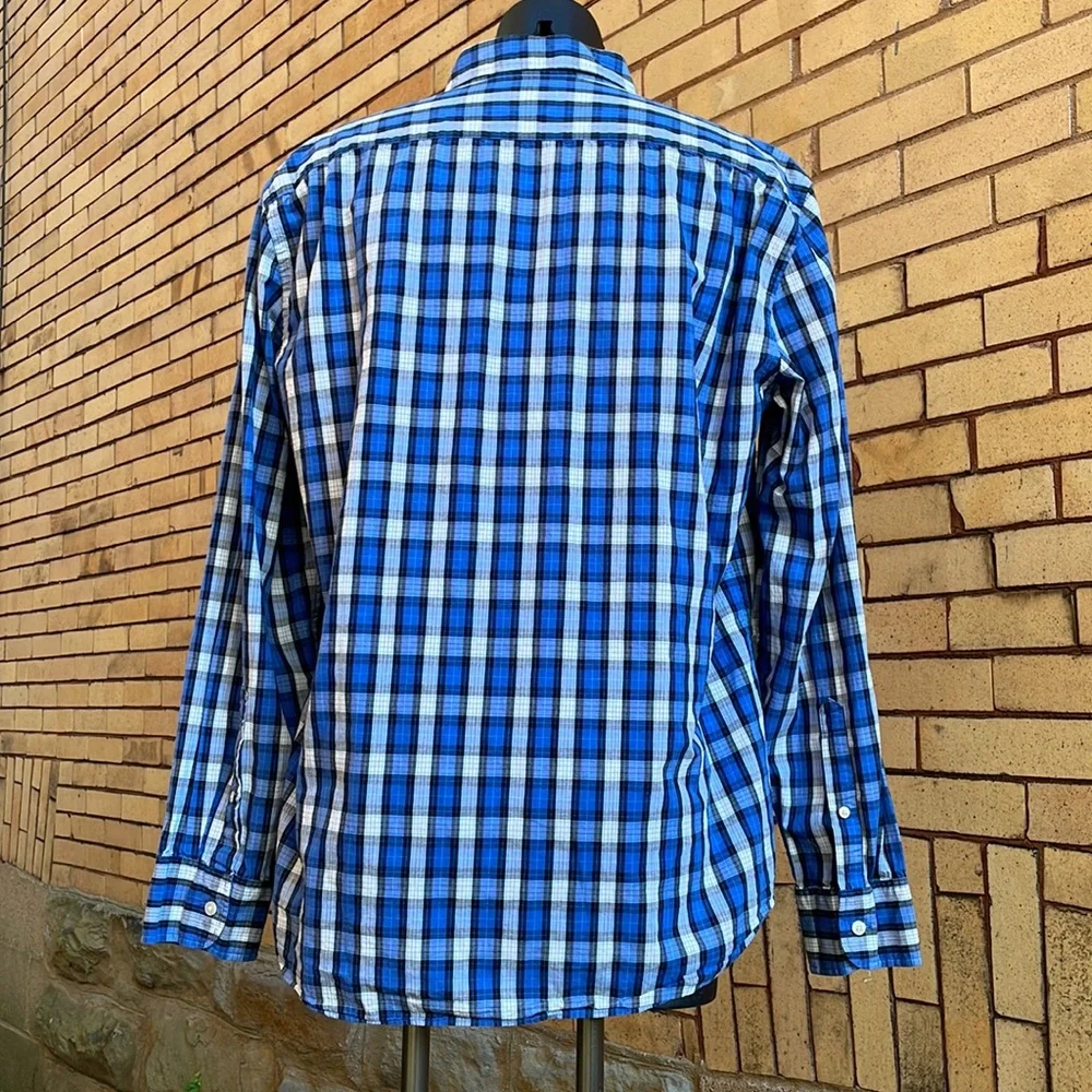 J Crew Tailored Fit blue white plaid button down shirt Size Extra Large
